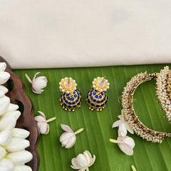 Vriksham Traditional Kemp Jhumkas-Small-Blue-Pearl-G18558