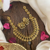 Vriksham Lakshmi Coin with Peacock Short Neckpiece-Red Green-G16449