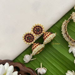 Vriksham Traditional Kemp Jhumkas-Small-Green Red-Pearl-G18579