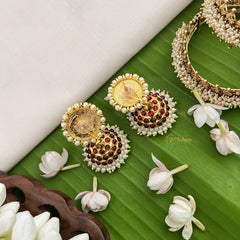 Vriksham Traditional Kemp Jhumkas-Small-Green Red-Pearl-G18579