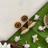 Vriksham Traditional Kemp Jhumkas-Small-Green Red-Pearl-G18576