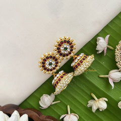 Vriksham Traditional Kemp Flower Jhumkas-White Red-Pearl-G18569