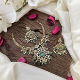 Vriksham Oval Dual Peacock Stone Victorian Hasli Choker-Pastel Green-G16272