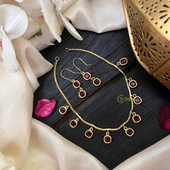 Vriksham Square Red-Color Navratna Style Minimalist Charm Neckpiece-G22308