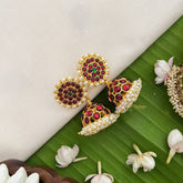 Vriksham Traditional Kemp Jhumkas-Green Red-Pearl-G18575