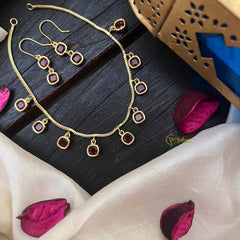 Vriksham Square Red-Color Navratna Style Minimalist Charm Neckpiece-G22308