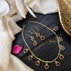 Vriksham Square Red-Color Navratna Style Minimalist Charm Neckpiece-G22308