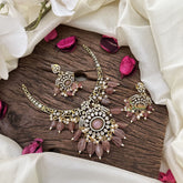 Vriksham Oval Dual Peacock Stone Victorian Hasli Choker-Pastel Pink-G16271