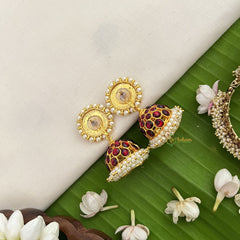 Vriksham Traditional Kemp Jhumkas-Green Red-Pearl-G18575