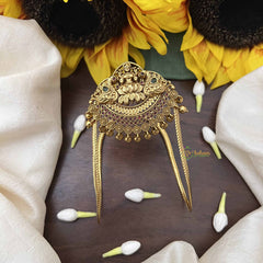 Vriksham Gold Look Alike Lakshmi with Dual Peacock Vangi /Armlet-Red Green-Gold Bead-G20992