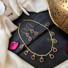 Vriksham Square Red-Color Navratna Style Minimalist Charm Neckpiece-G22308