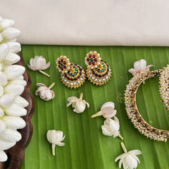 Vriksham Traditional Kemp Jhumkas-Small-Green Red & White-Pearl-G18577