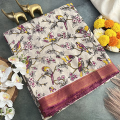 Vriksham Off White Kalamkari Saree with Nizam Border-VS4305