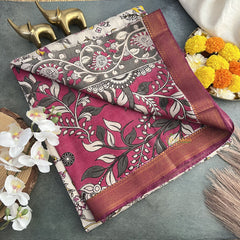 Vriksham Off White Kalamkari Saree with Nizam Border-VS4305