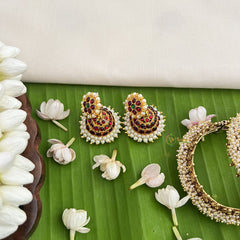 Vriksham Traditional Kemp Jhumkas-Small-Green Red-Pearl-G18574