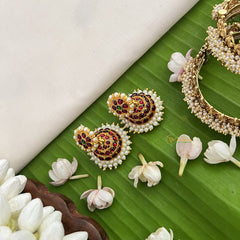 Vriksham Traditional Kemp Jhumkas-Small-Green Red-Pearl-G18574