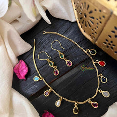 Vriksham Aurora Multi-Stone Pear Shape Minimalist Charm Neckpiece-G22310