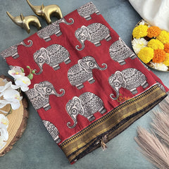 Vriksham Red Kalamkari Saree with Nizam Border-VS4320