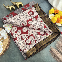 Vriksham Red Kalamkari Saree with Nizam Border-VS4320