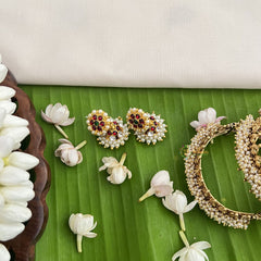 Vriksham Traditional Kemp Jhumkas-Small-Green Red-Pearl-G18570