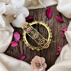 Vriksham Classic Green Meenakari With Pink Stone Accents-Screw Type Bangles-G20985