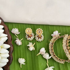 Vriksham Traditional Kemp Jhumkas-Small-Green Red-Pearl-G18570