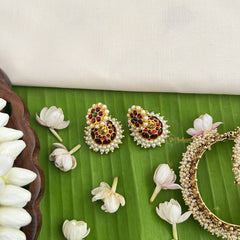 Vriksham Traditional Kemp Jhumkas-Small-Green Red-Pearl-G18578