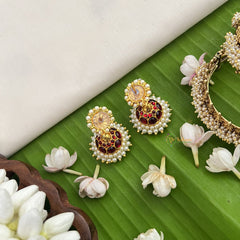 Vriksham Traditional Kemp Jhumkas-Small-Green Red-Pearl-G18578