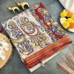 Vriksham Off white Kalamkari Saree with Nizam Border-VS4317