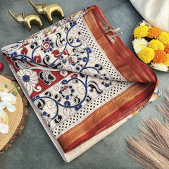 Vriksham Off white Kalamkari Saree with Nizam Border-VS4317