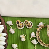 Vriksham Traditional Kemp Jhumkas-Small-Green Red-Pearl-G18581