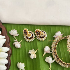 Vriksham Traditional Kemp Jhumkas-Small-Green Red-Pearl-G18581