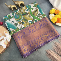 Vriksham Off White Kalamkari Saree with Kanchi Border-VS4313