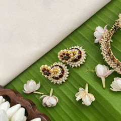 Vriksham Traditional Kemp Jhumkas-Small-Green Red-Pearl-G18581