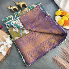 Vriksham Off White Kalamkari Saree with Kanchi Border-VS4313