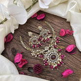 Vriksham Oval Dual Peacock Stone Victorian Hasli Choker-Red-G16274