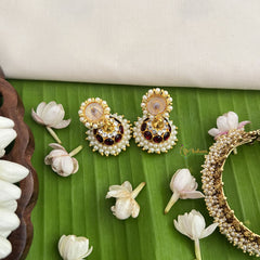 Vriksham Traditional Kemp Jhumkas-Small-Green Red-Pearl-G18581