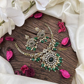 Vriksham Oval Dual Peacock Stone Victorian Hasli Choker-Green-G16273