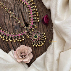 Vriksham Classic Stone Floral Style Double Side Maang Tikka-Red Green-Gold Bead-G20288