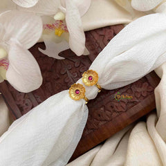 Vriksham Blossom Gold Finish Floral Adjustable Toe Rings-Red-G21647