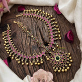 Vriksham Classic Stone Floral Style Double Side Maang Tikka-Red Green-Gold Bead-G20288