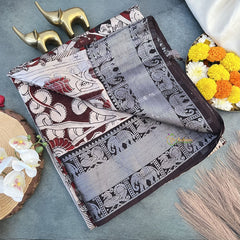 Vriksham Dark Red Kalamkari Saree with Kanchi Border-VS4318