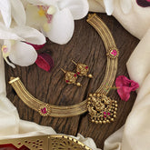 Vriksham Premium Lakshmi Addigai-Red-Gold Bead-G16433