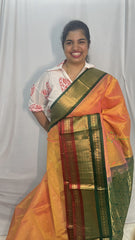 Vriksham Glossy Peach with Ganga Jamuna Border Silk Cotton Saree-VS4298