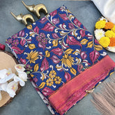 Vriksham Blue Kalamkari Saree with Nizam Border-VS4316