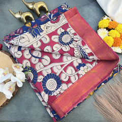 Vriksham Blue Kalamkari Saree with Nizam Border-VS4316