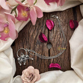 Vriksham Traditional Silver With 3 Layered Silver Dot Chain Nose Pin/Nath-S1072