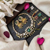 Vriksham Luxurious Green Stone Interchangeable Square Studs Neckpiece-Pearls-G22316