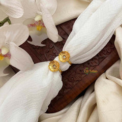 Vriksham Blossom Gold Finish Floral Adjustable Toe Rings-White-G21649