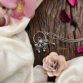Vriksham Traditional Silver With 3 Layered Silver Dot Chain Nose Pin/Nath-S1072